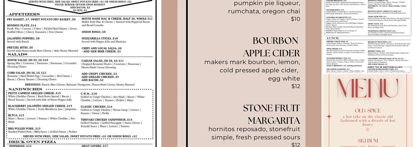 Backside Brewing Co. Menu