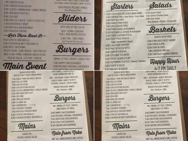 McCabe's Menu