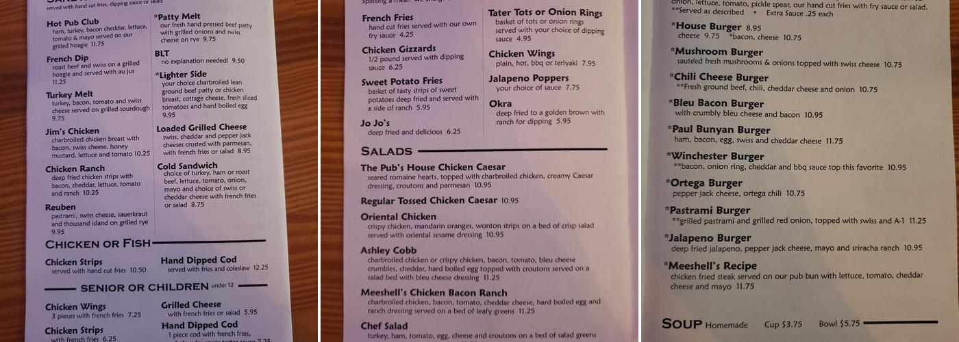 Winchester Pub & Grill Menu