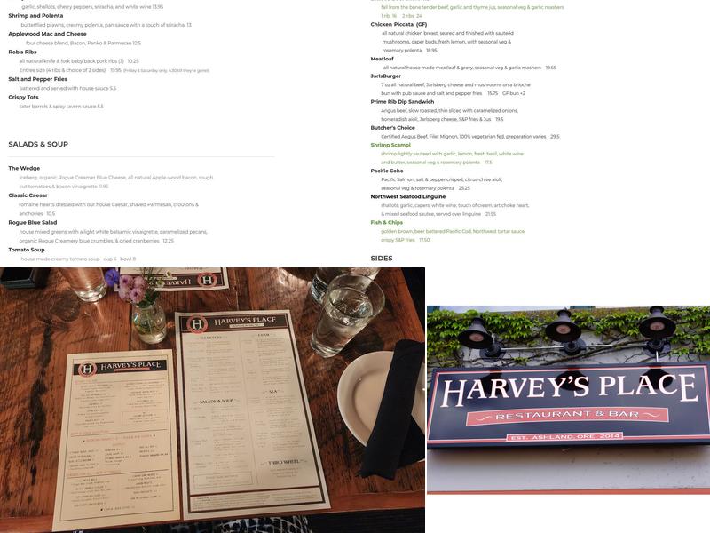 Harvey's Place Menu