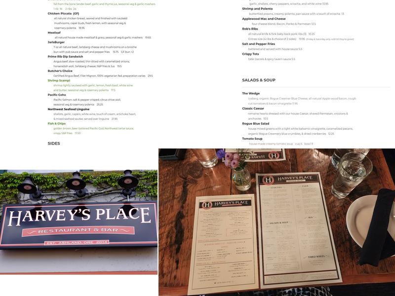 Harvey's Place Menu