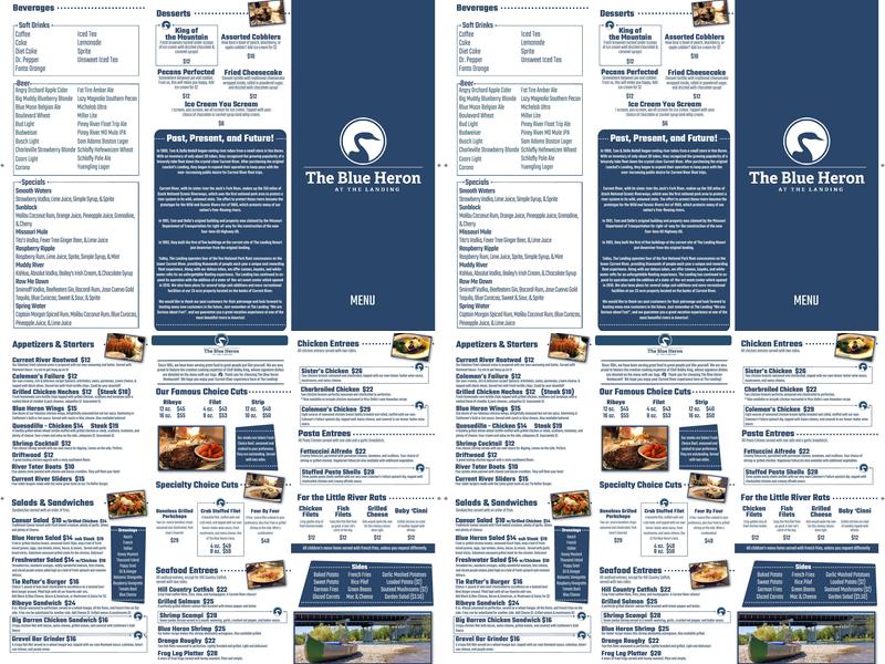 The Landing Current River Menu