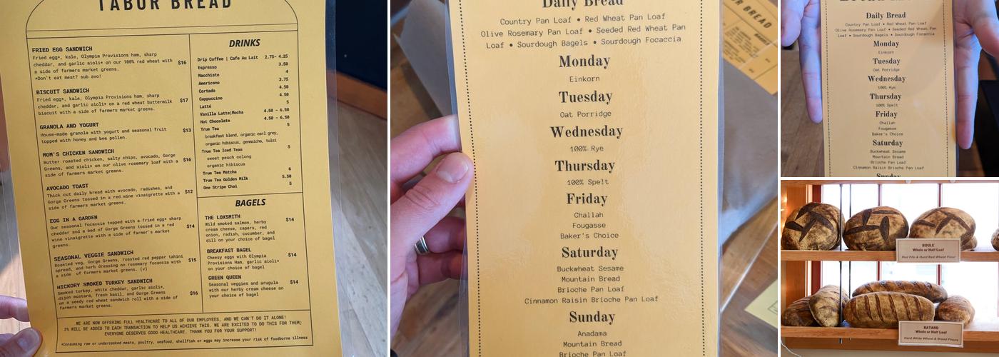 Tabor Bread Menu