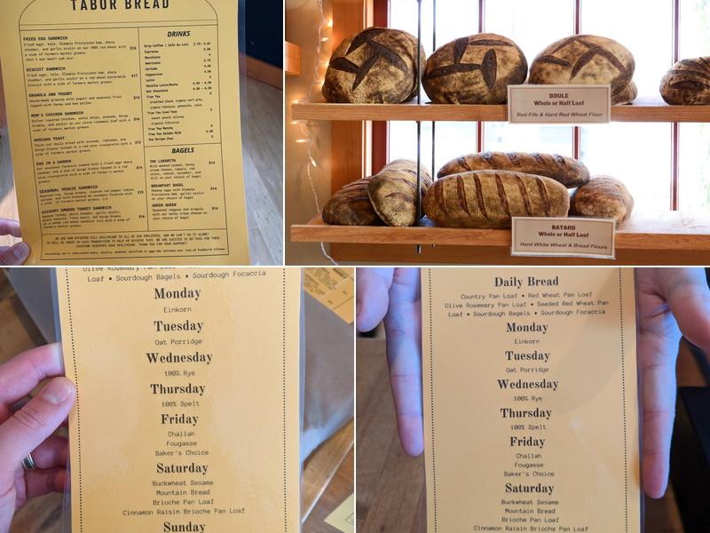 Tabor Bread Menu