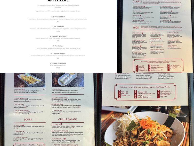 Arawan Thai Cuisine Menu