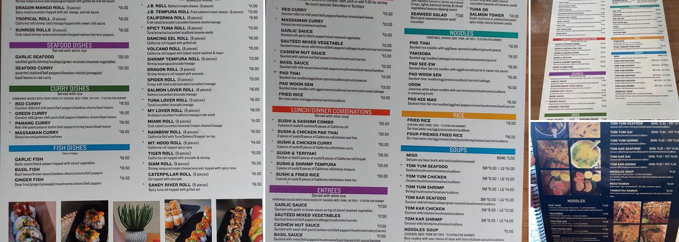 Siam Sushi Menu