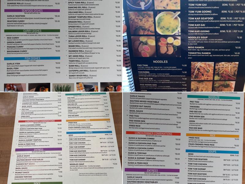 Siam Sushi Menu
