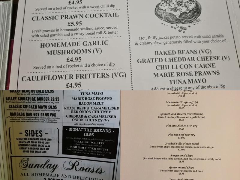The Crooked Billet Menu