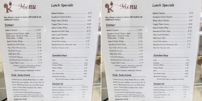 King's Southern Delight Menu