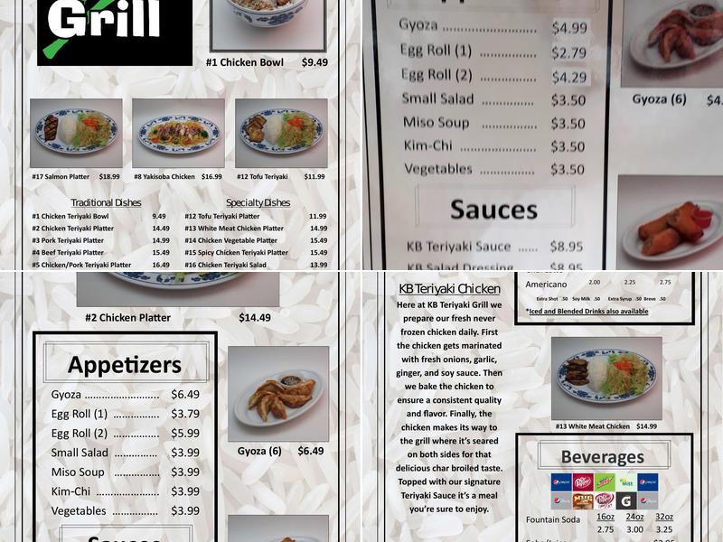 KB Teriyaki Grill Menu