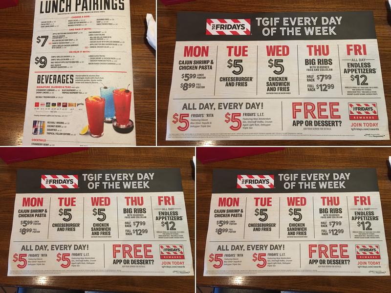 TGI Fridays Menu