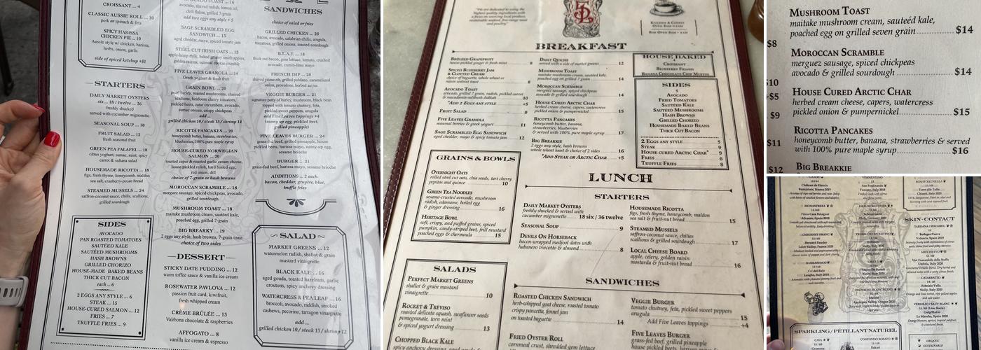 Five Leaves Menu