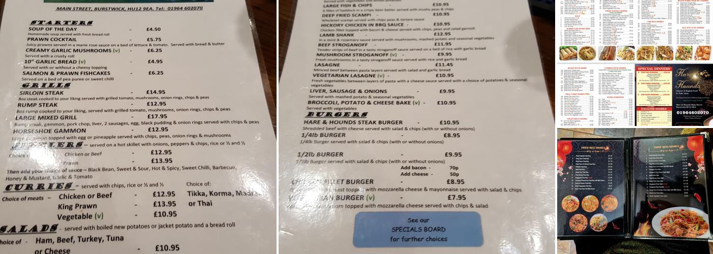 Hare & Hounds Bar and Restaurant Menu
