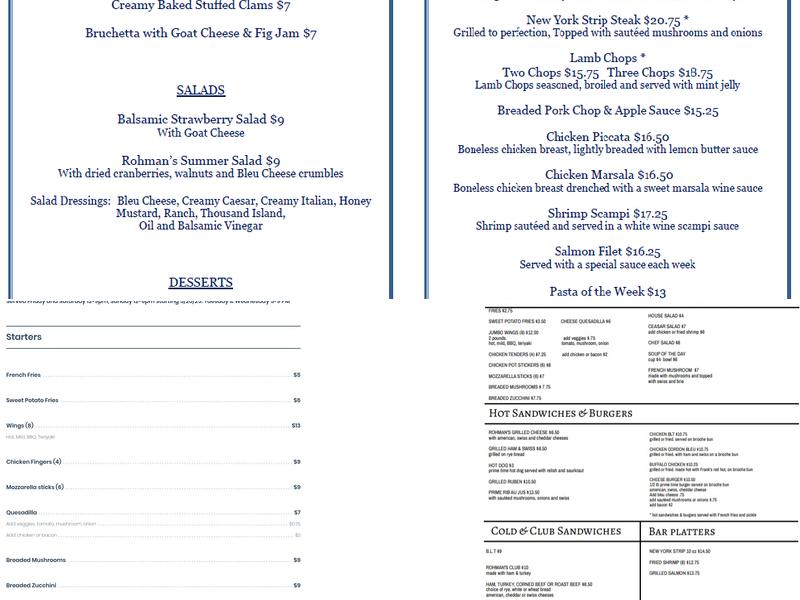 Rohman's Pub Menu