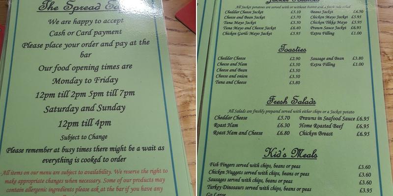The Spread Eagle Menu