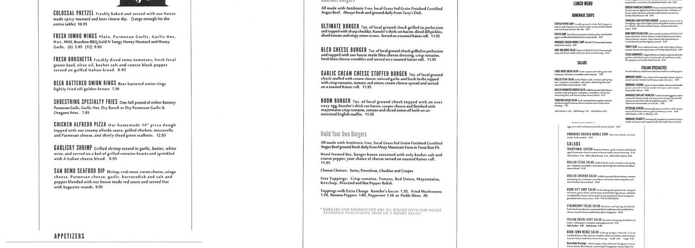 Boom City Brewing Company Menu
