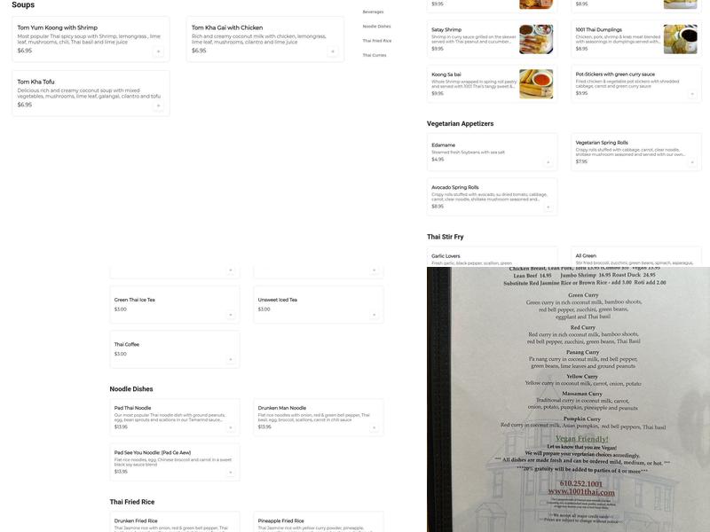 1001 Thai Menu