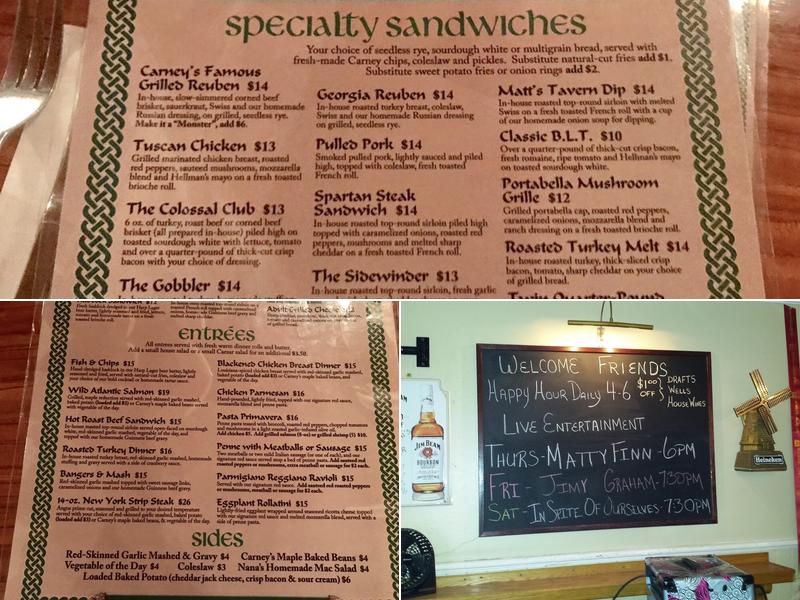 Carney's Tavern Menu