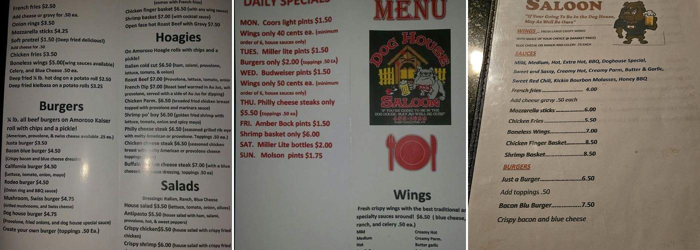 Dog House Saloon Menu