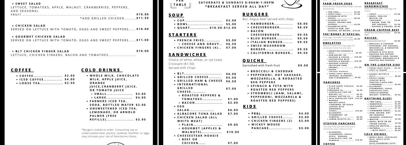 The Abbey Gourmet Coffee House Menu