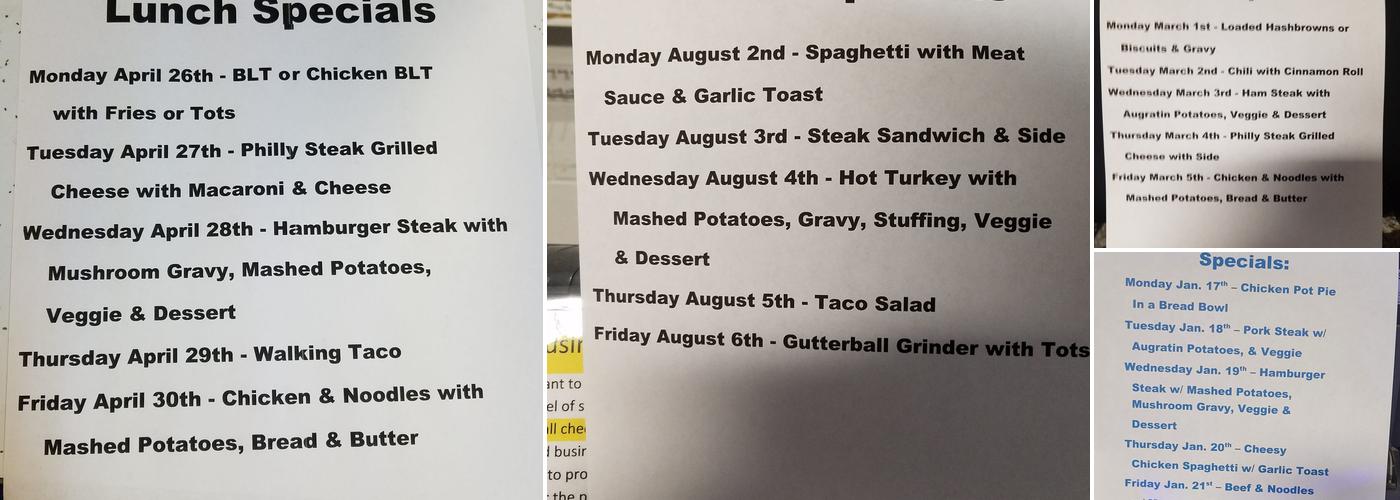 Mama Dawn’s Kitchen and D-Ray Lanes Menu