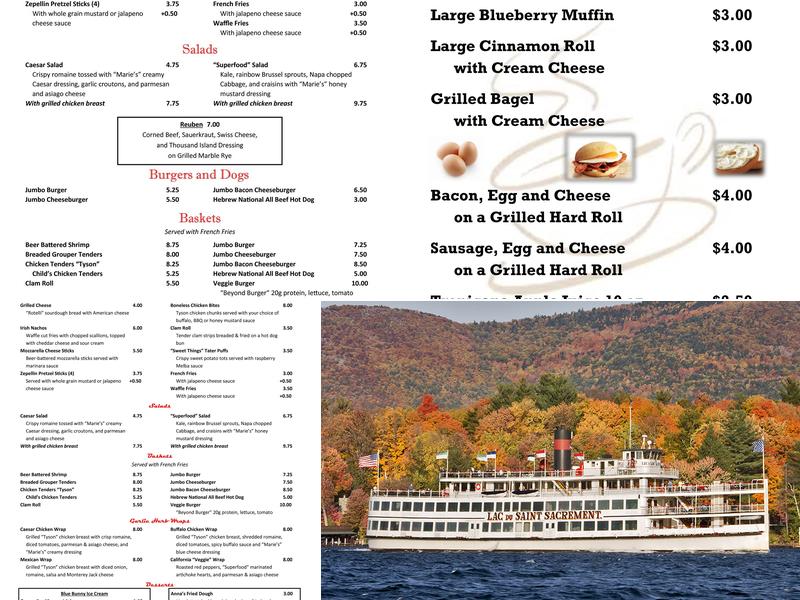 Lake George Steamboat Company Menu