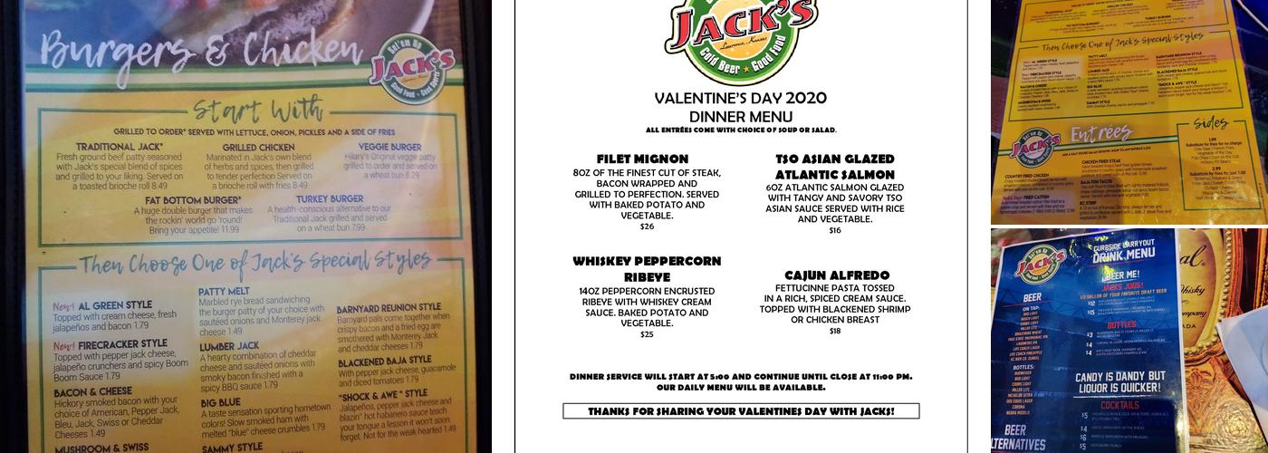 Set Em Up Jack's Menu