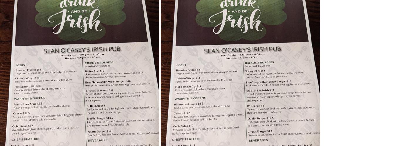Sean O'Casey's Irish Pub Menu