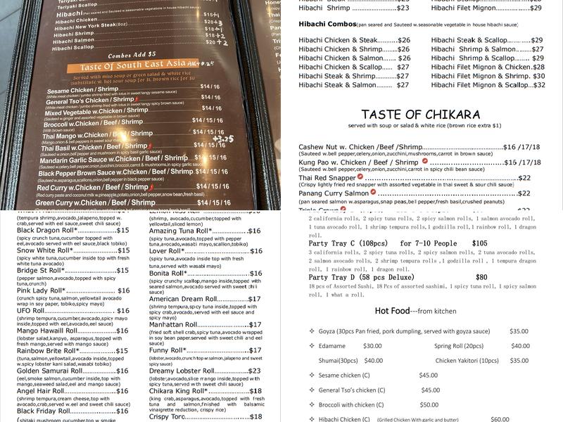 Chikara Sushi & Asian Fusion Menu