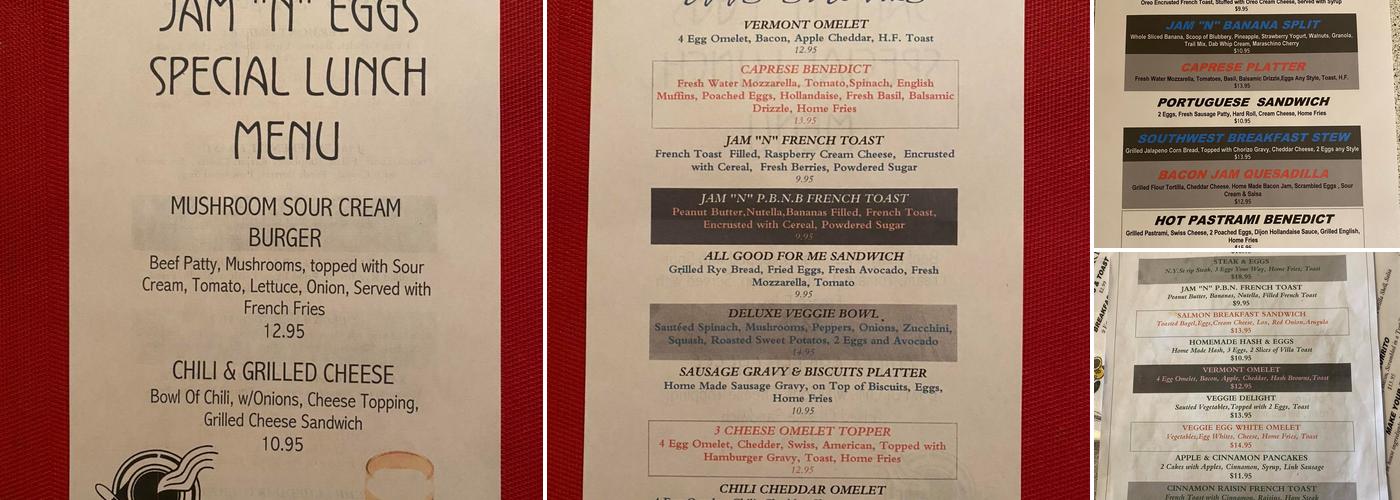 Jam 'N' Eggs Menu