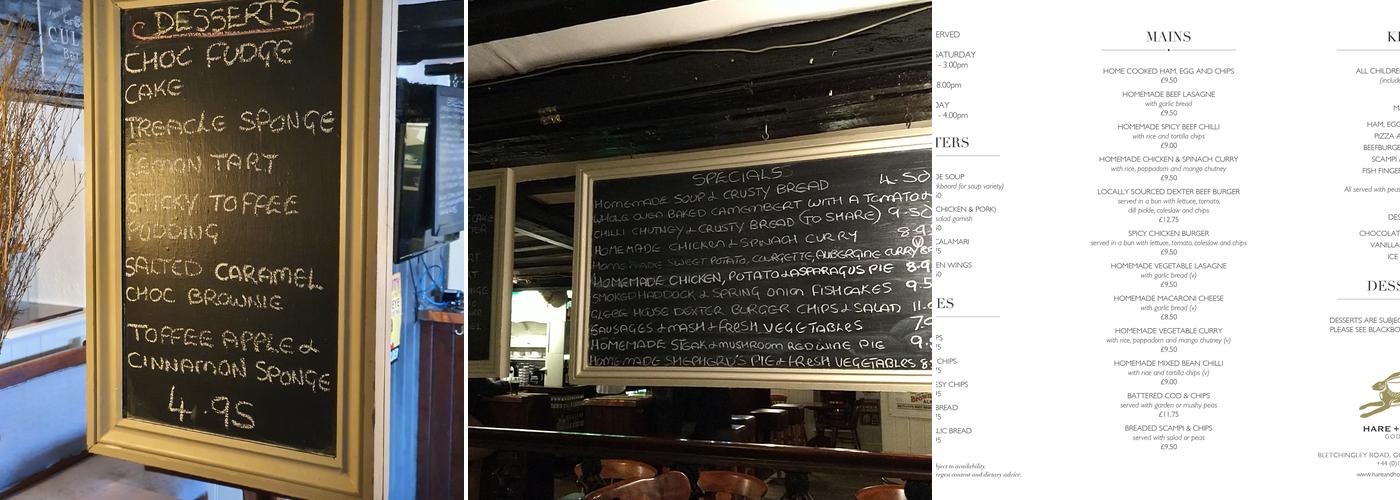 The Hare & Hounds Menu