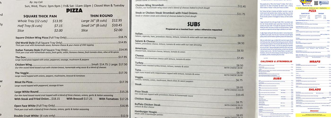 Cali's Don Tomaso Peatza Menu