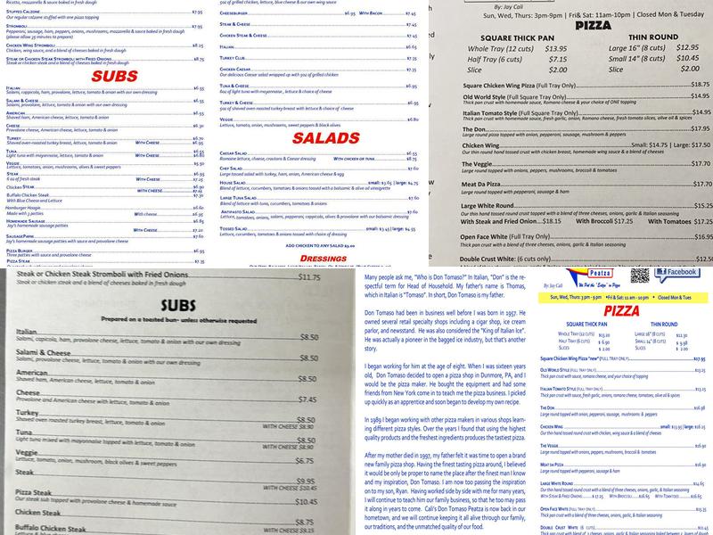 Cali's Don Tomaso Peatza Menu