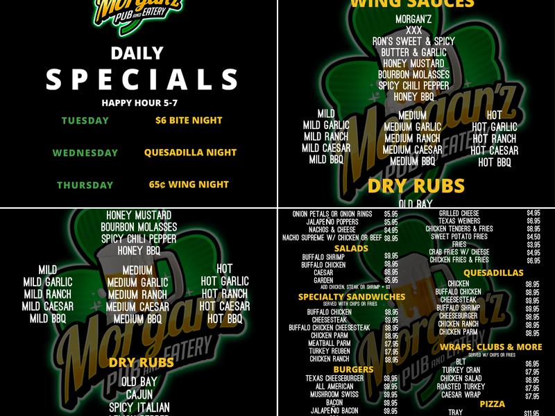 Morgan'z Pub & Eatery Menu