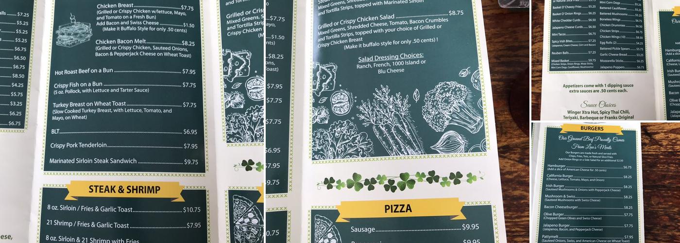 Katie O' Leary's Beef and Brew Menu