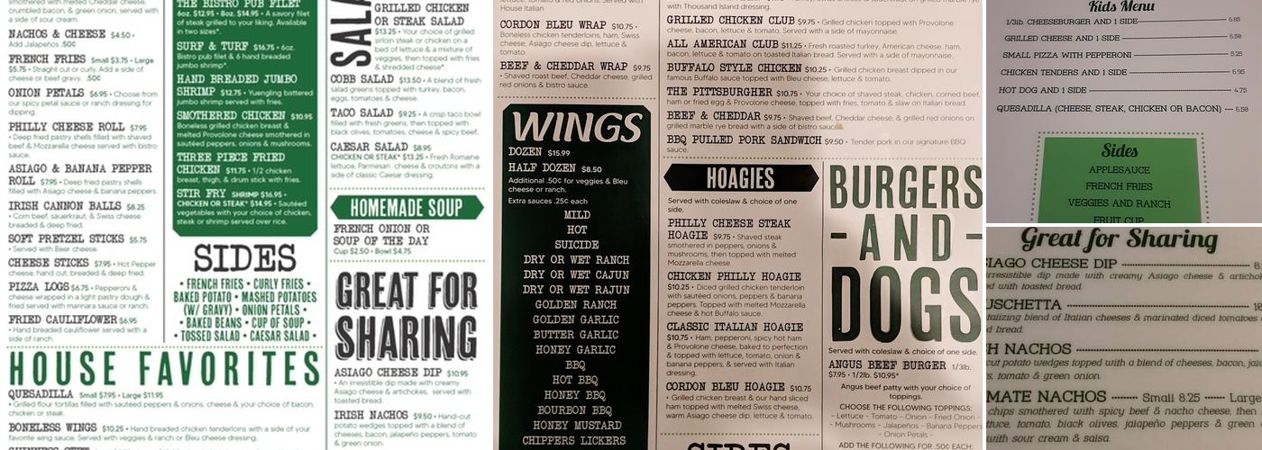 Chipper's Pub Menu