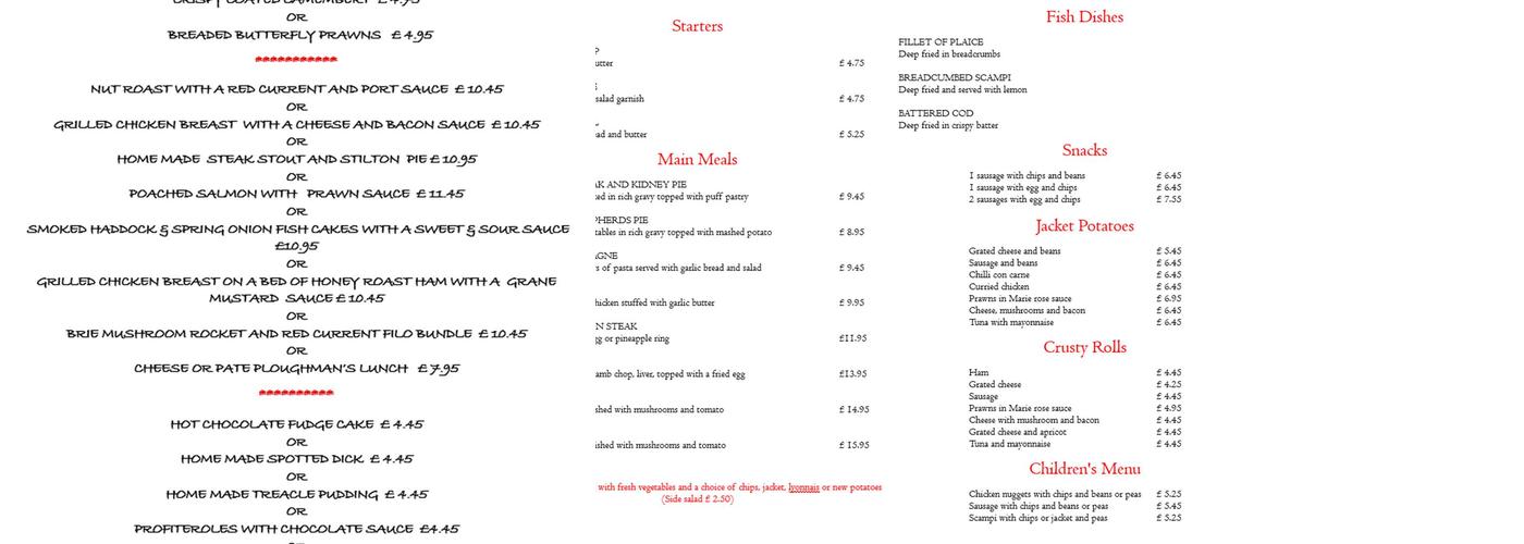 The Robin Hood & Little John Menu