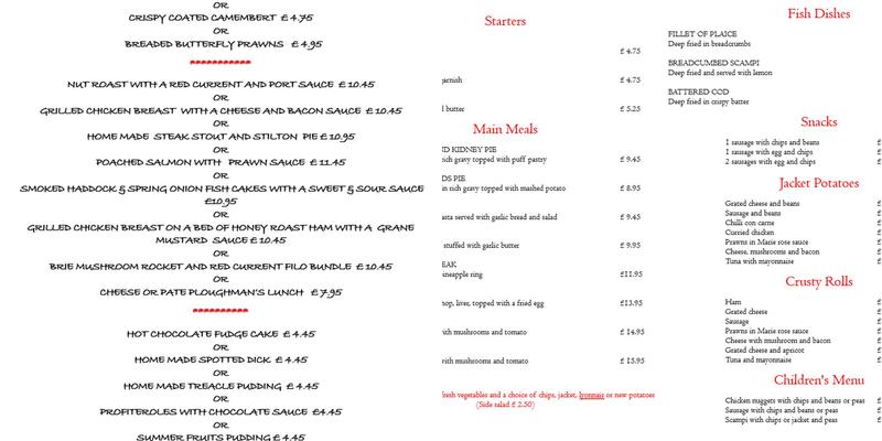 The Robin Hood & Little John Menu