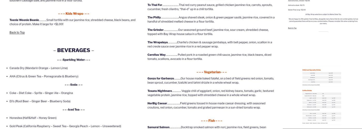 Bay Wrap Menu