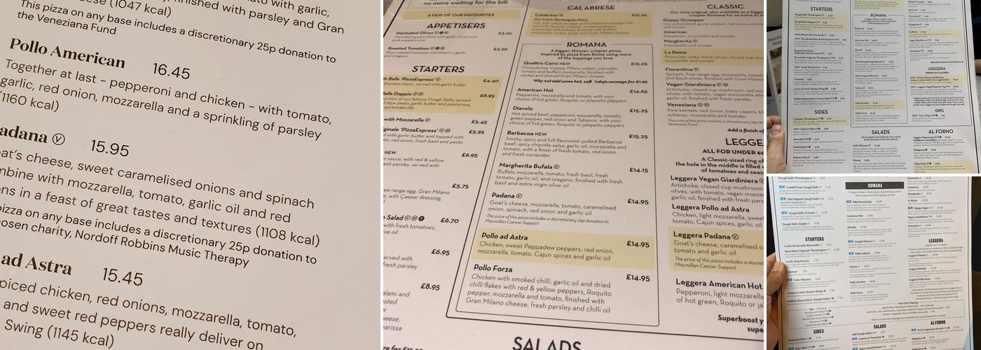 Pizza Express Menu