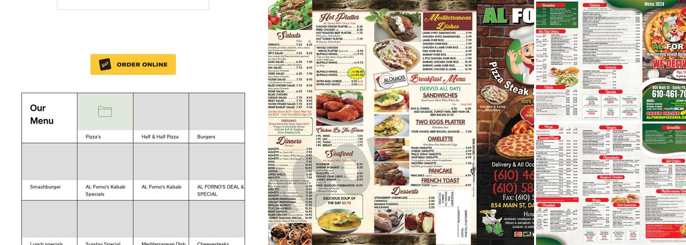 Al Forno Pizzeria Menu