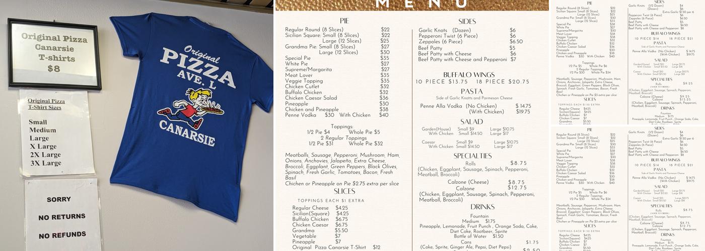 The Original Pizza of Avenue L, INC Menu