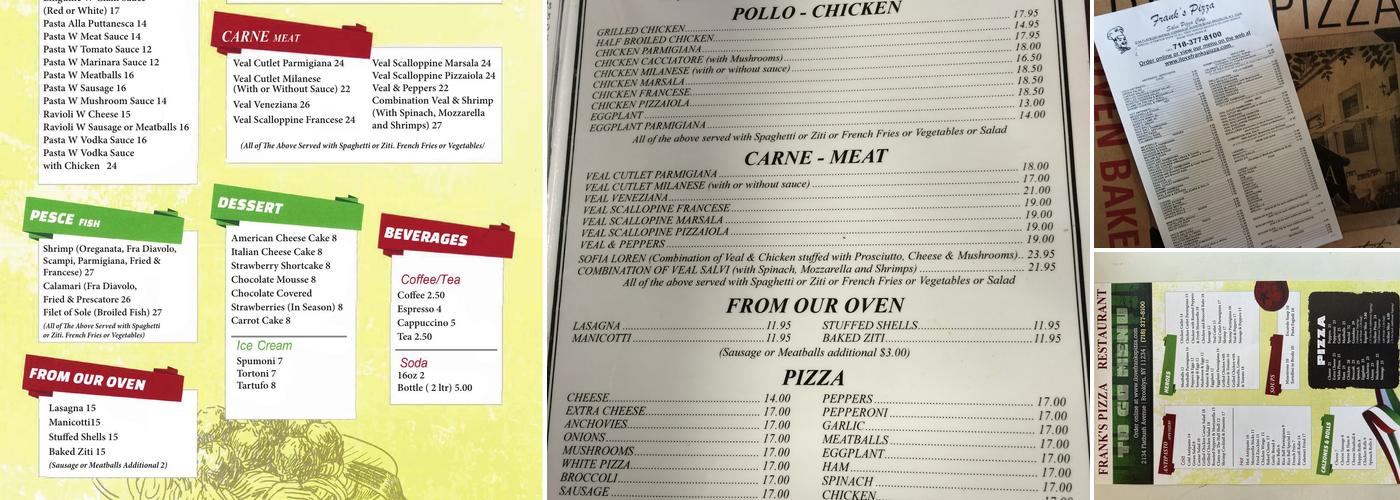 Frank's Pizza Menu
