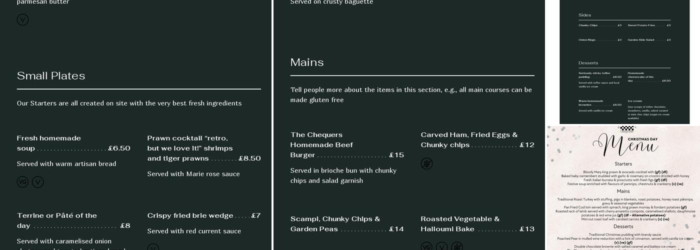 The Chequers Menu