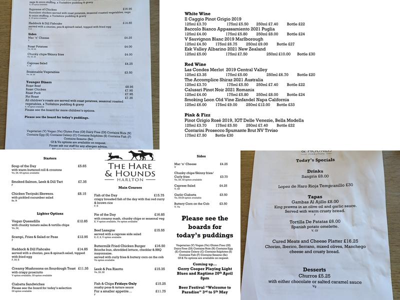 The Hare & Hounds Menu
