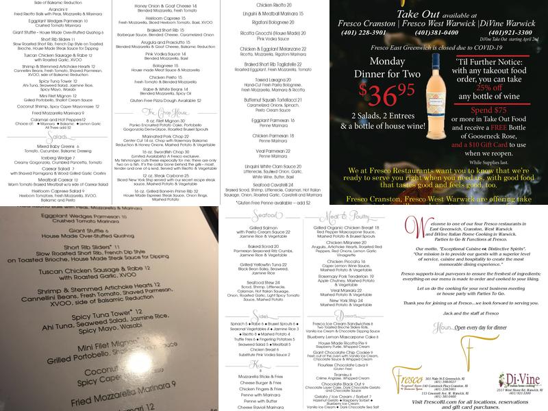Fresco West Warwick Menu