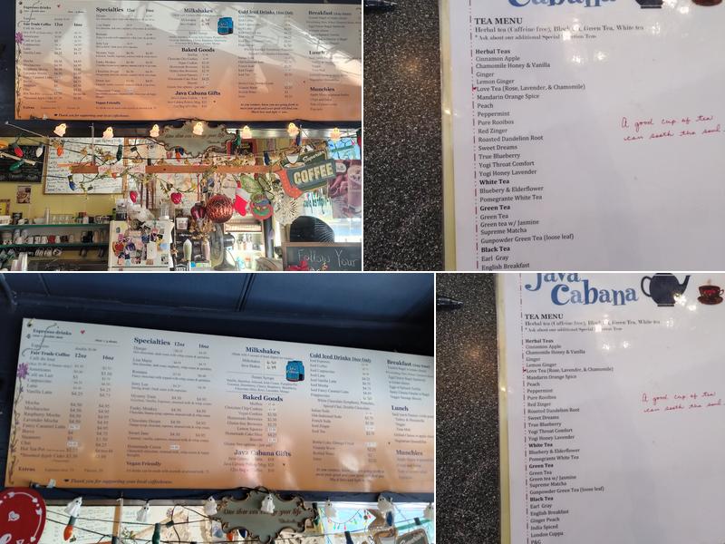 Java Cabana, Cooper-Young's Coffeehouse Menu