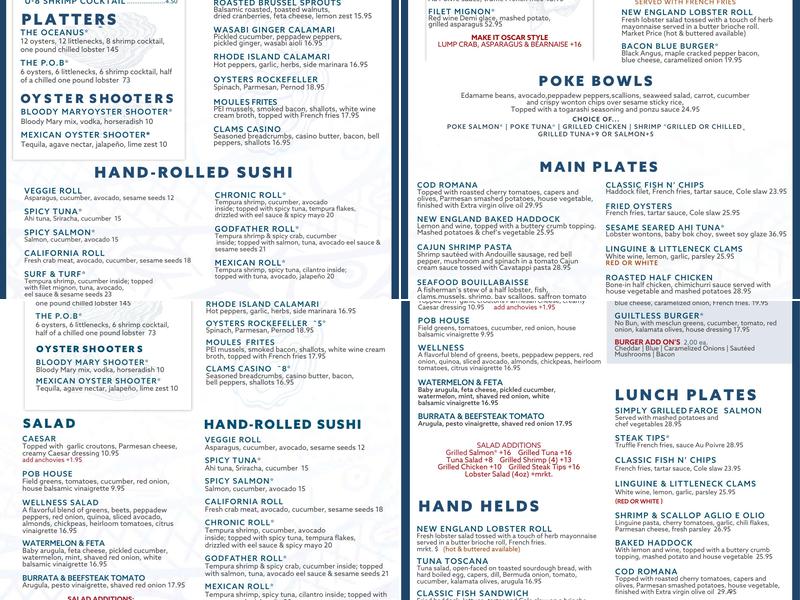 Providence Oyster Bar Menu