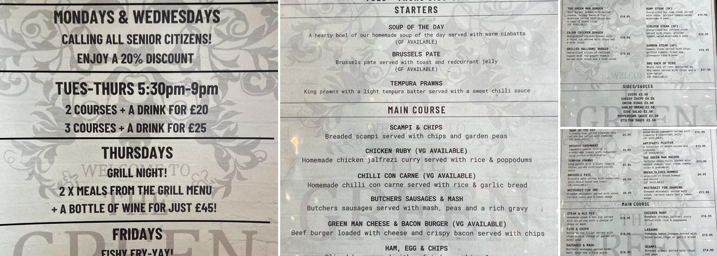 Green Man Menu