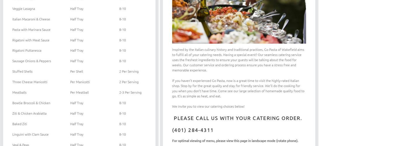 GoPasta Menu